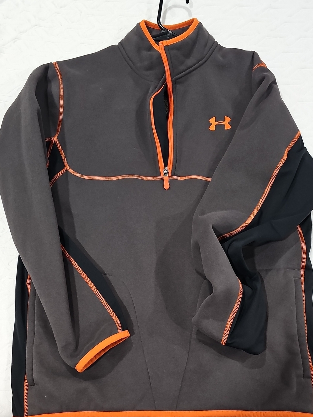Under Armour Men's Gray Zip-Front Pullover with Orange Accents